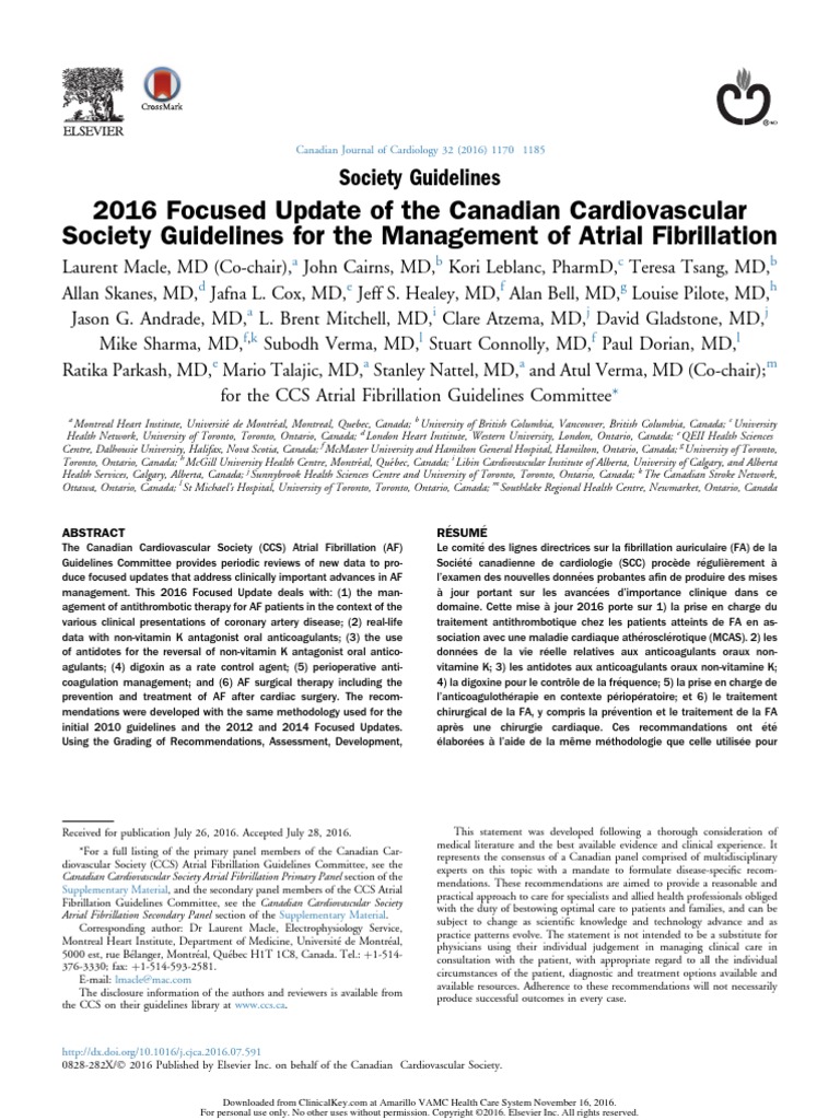 2016 Guideline For Atrial Fibrillation | PDF | Percutaneous Coronary ...