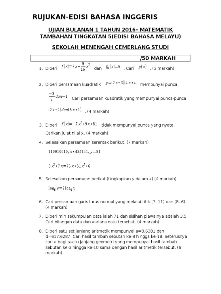 SOALAN KBAT MATEMATIK TAMBAHAN SPM