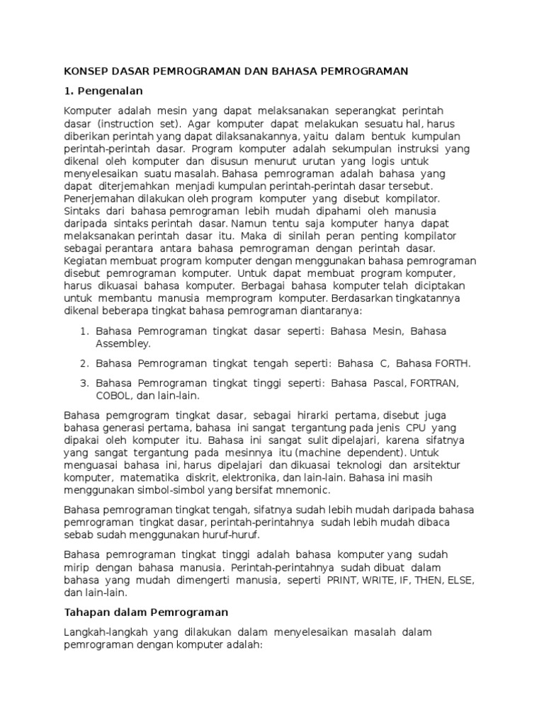 Konsep Dasar Pemrograman Komputer | PDF