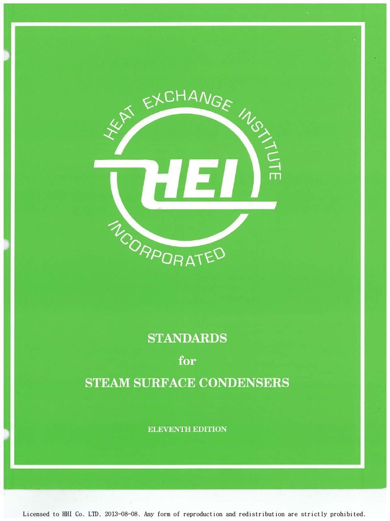 HEI 26292012 (E11) Standards For Steam Surface Condensers PDF Heat