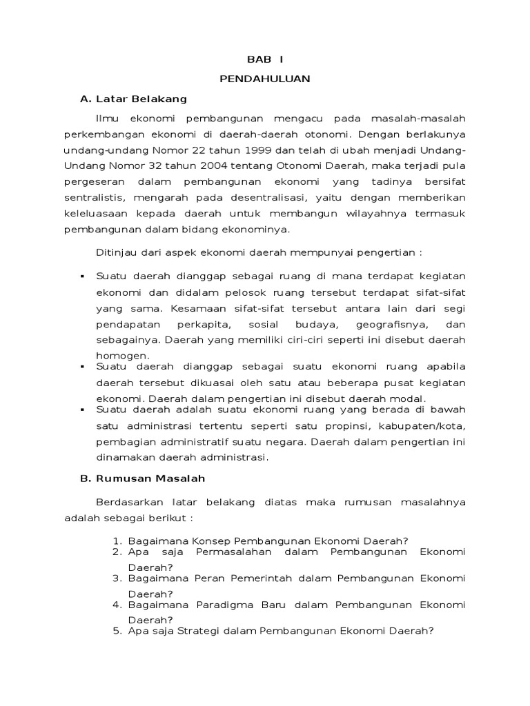 Makalah Ekonomi Pembangunan Daerah Contoh Makalah