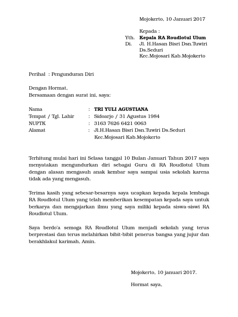 Surat Pengunduran Diri