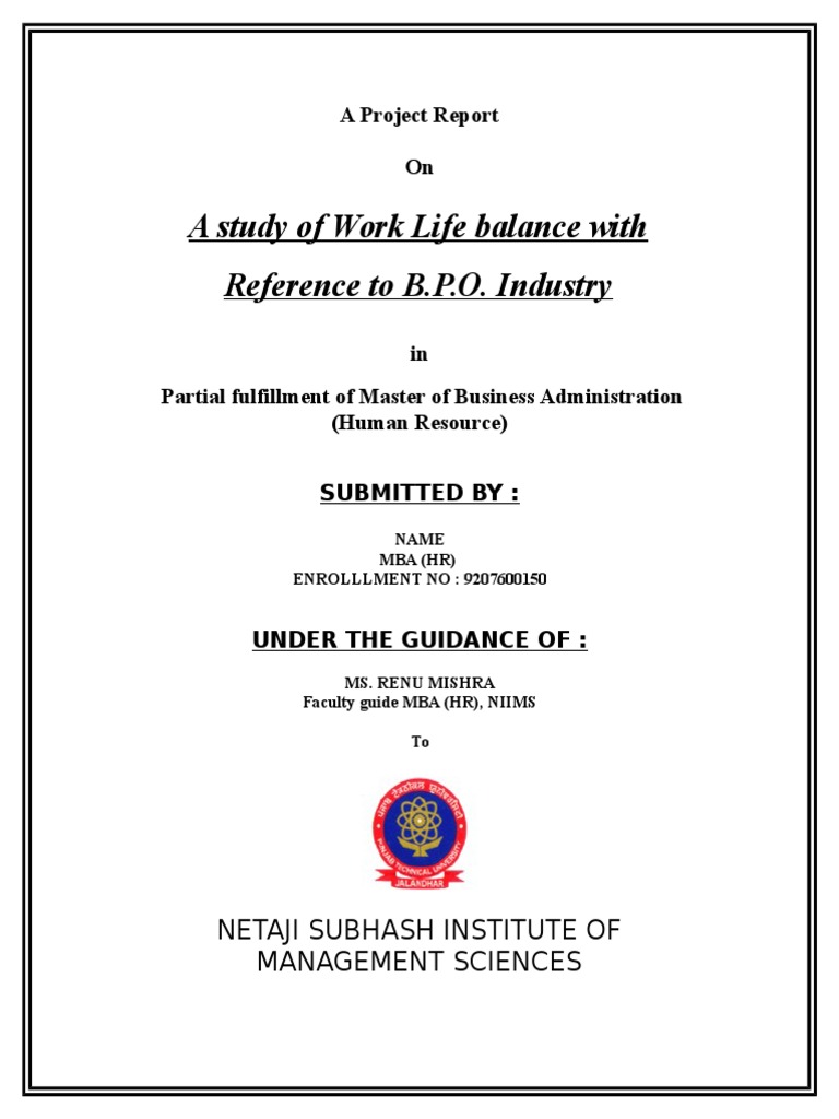 A Study of Work Life Balance With Reference To B.P.O. Industry ...