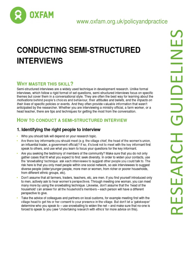 Conducting Semi-structured Interviews | Interview | Question