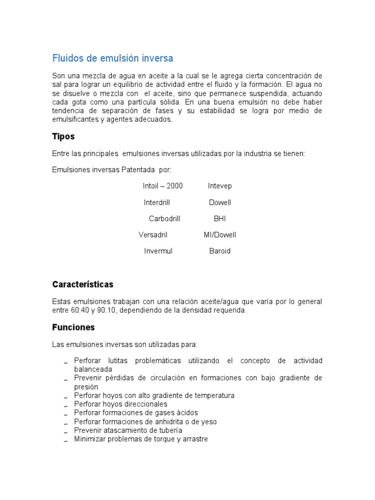 Fluidos de Emulsión Inversa en Perforación | PDF | Filtración | Emulsión