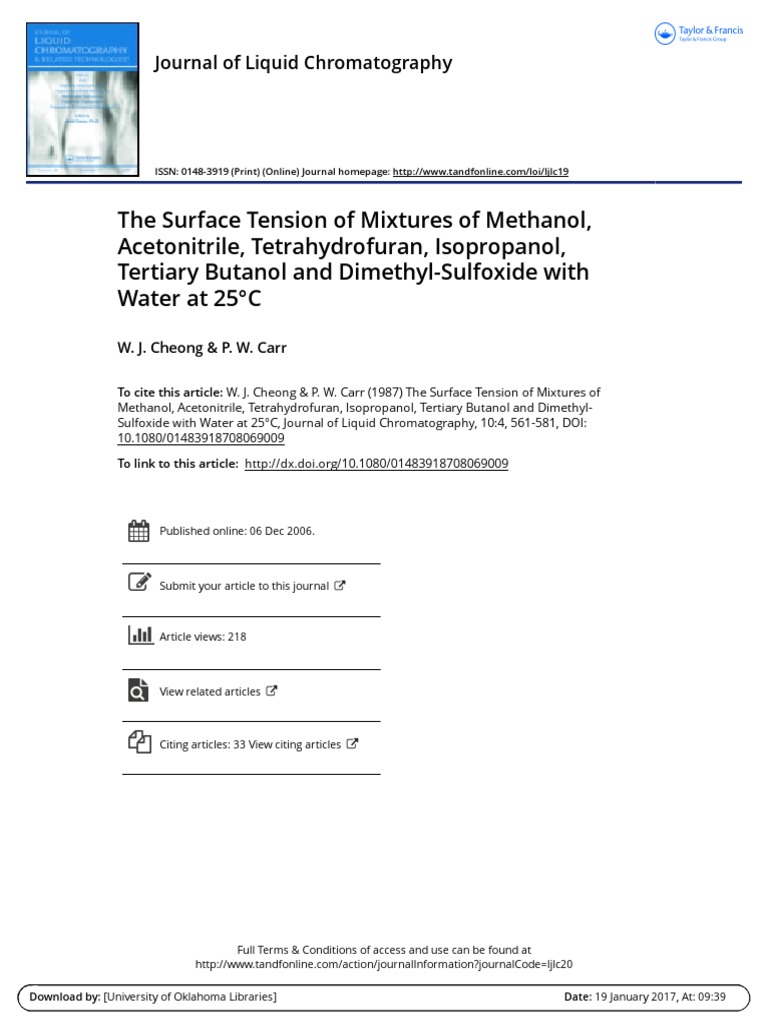 The Surface Tension of Mixtures of Methanol Acetonitrile