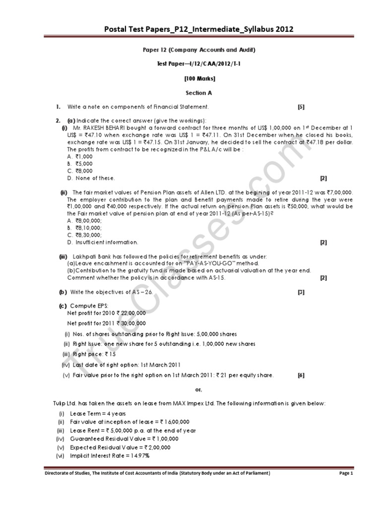 Paper 12 Intermediate Company Accounts and Audit | PDF
