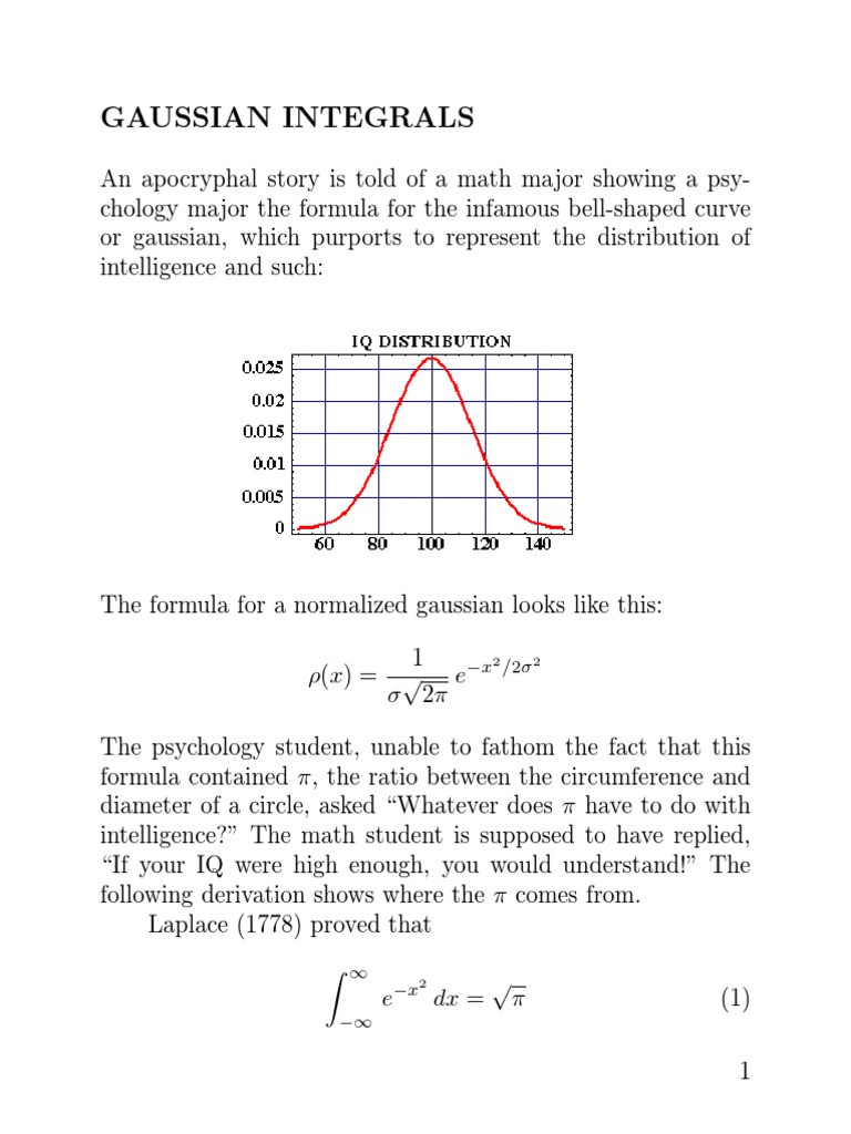 Gaussian Integrals PDF | PDF | Integral | Normal Distribution