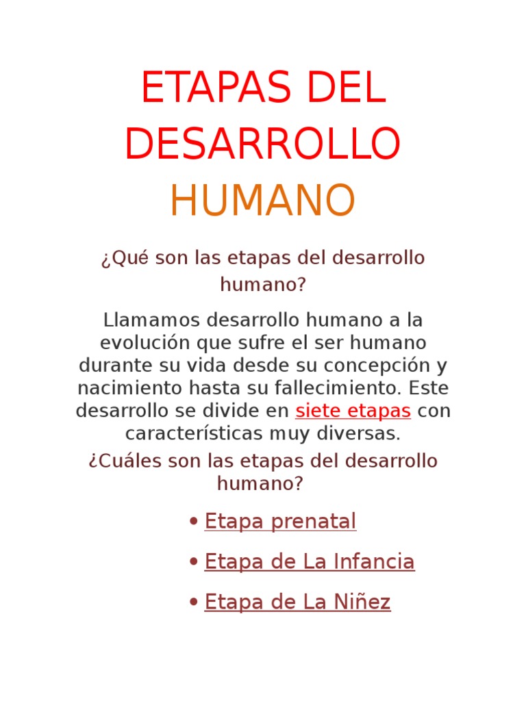 Siete etapas del desarrollo humano | PDF | Vejez | Adultos