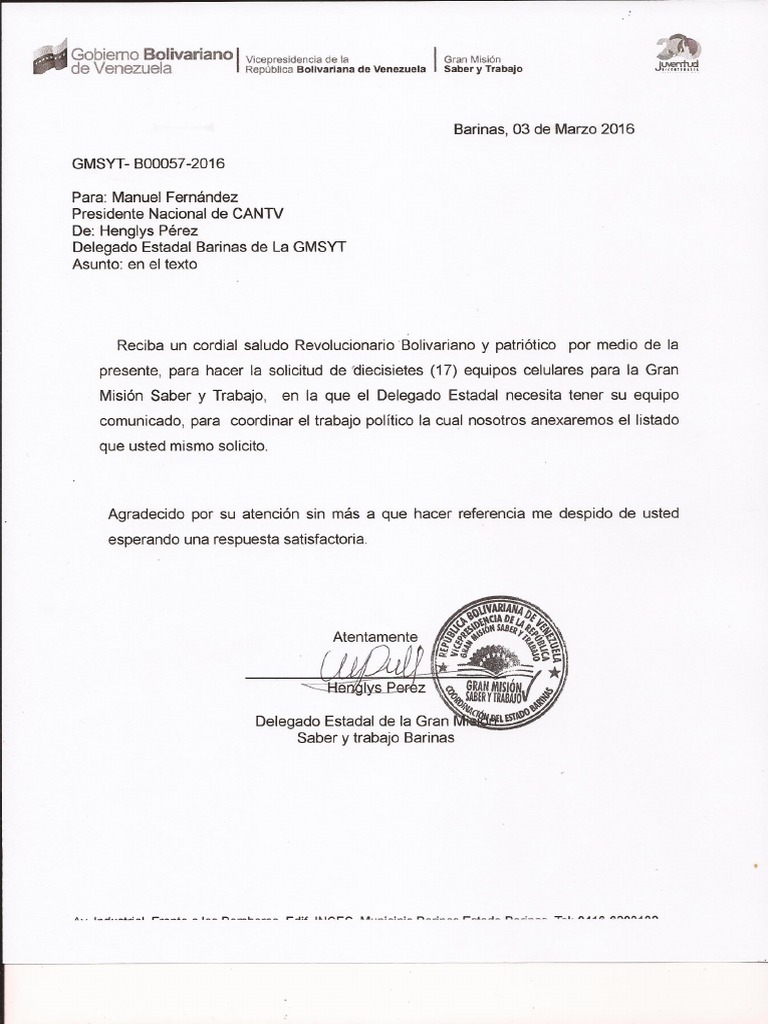 Carta para cantv como hacer una carta a cantv desde una institucion