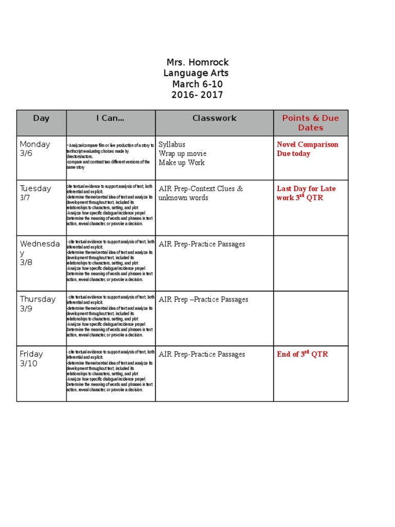 Language Arts Weekly Lesson Plan | PDF | Leisure