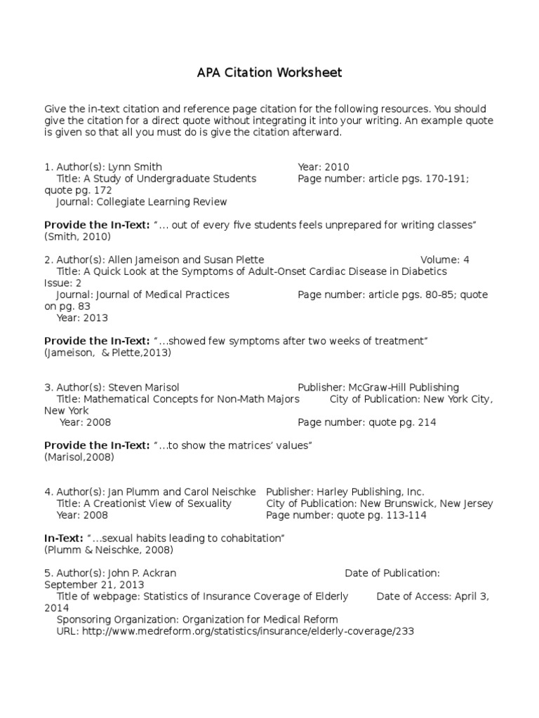 Apa Citations And Intext Pdf