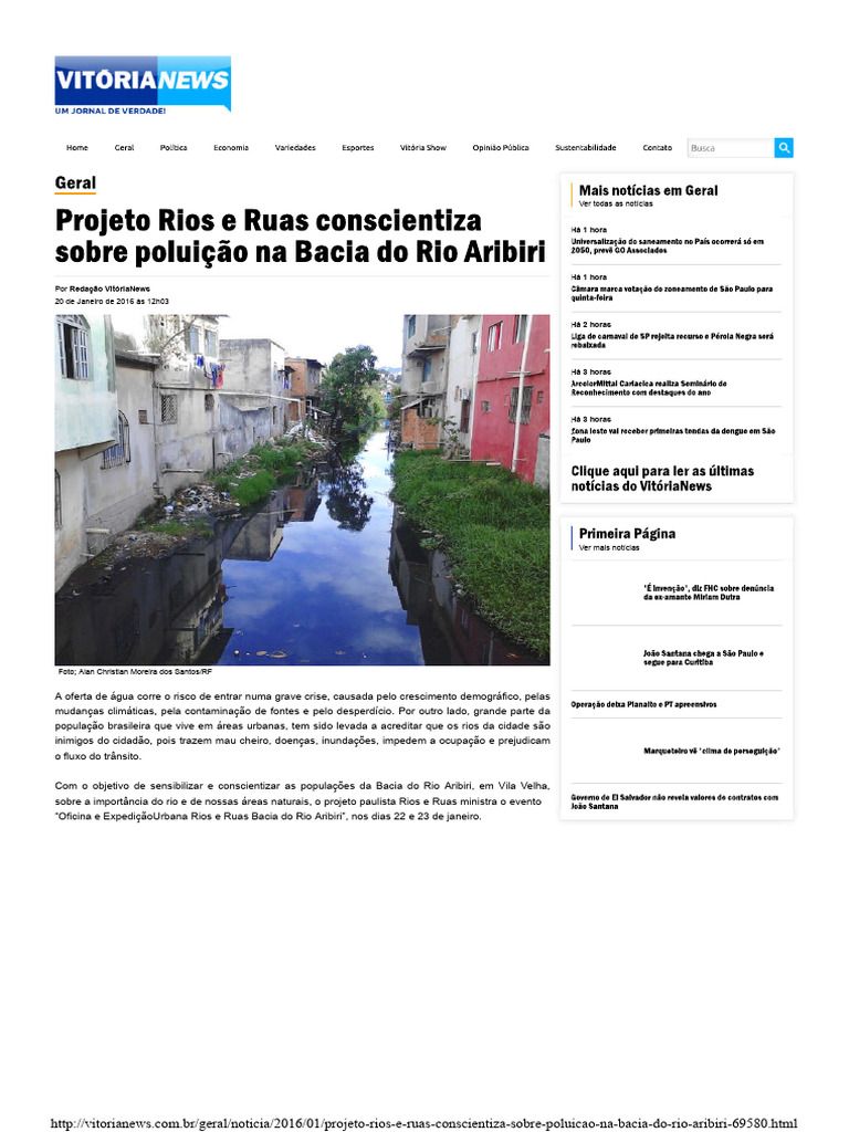 Projeto Rios e Ruas Conscientiza Sobre Poluição Na Bacia Do Rio Aribiri ...