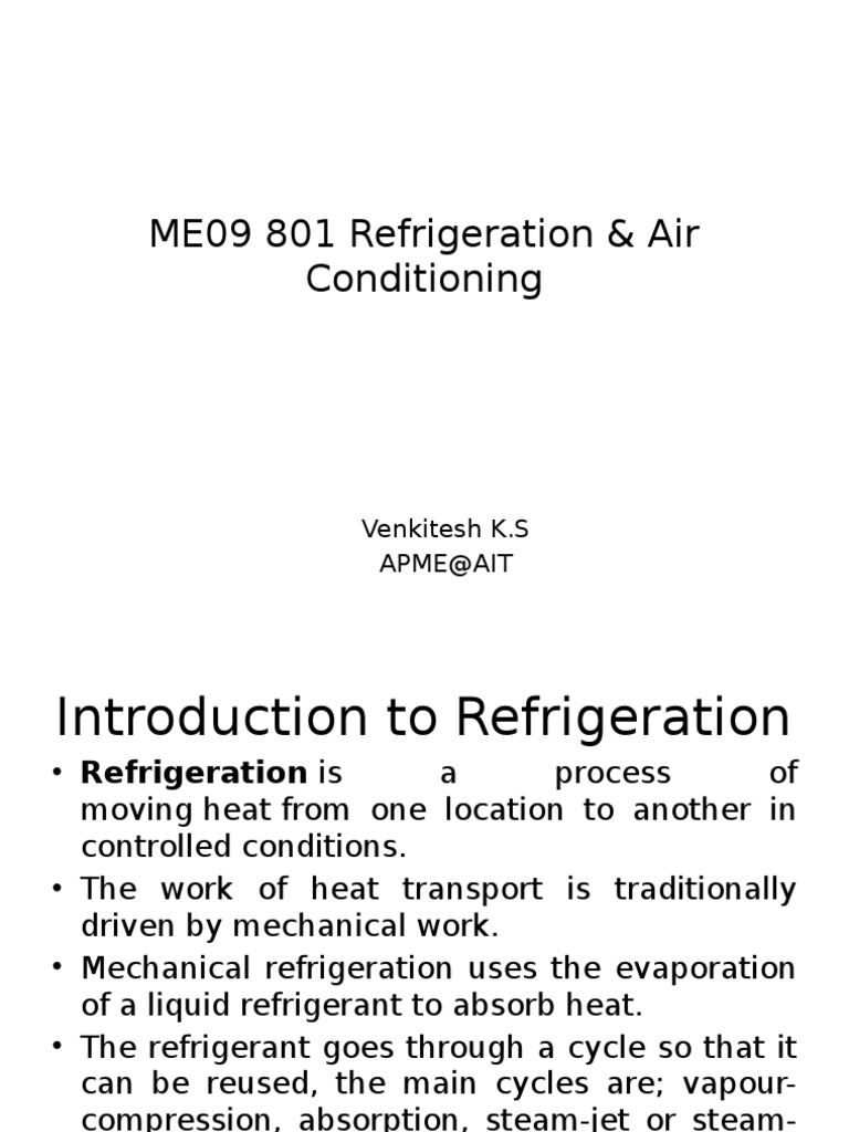 ME09 801 Refrigeration & Air Conditioning PDF Refrigeration Gas