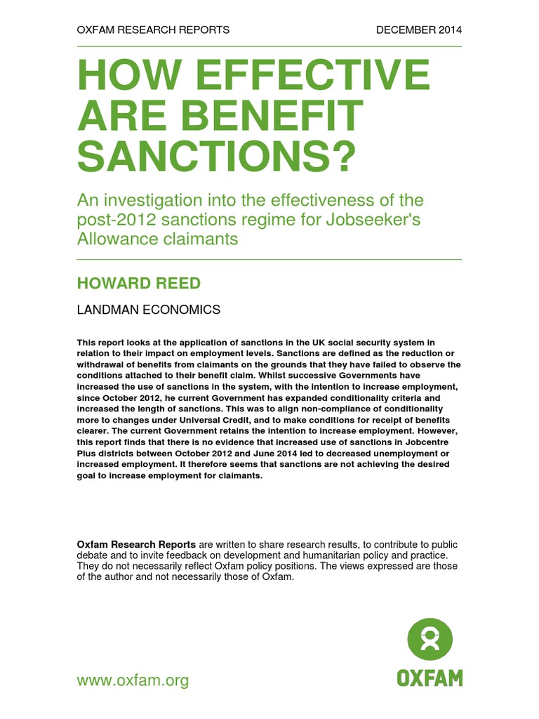 How Effective Are Benefits Sanctions? An Investigation Into The