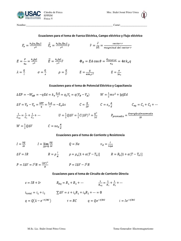 Ecuaciones para Electrostática I | PDF | Electrostática | Mecánica