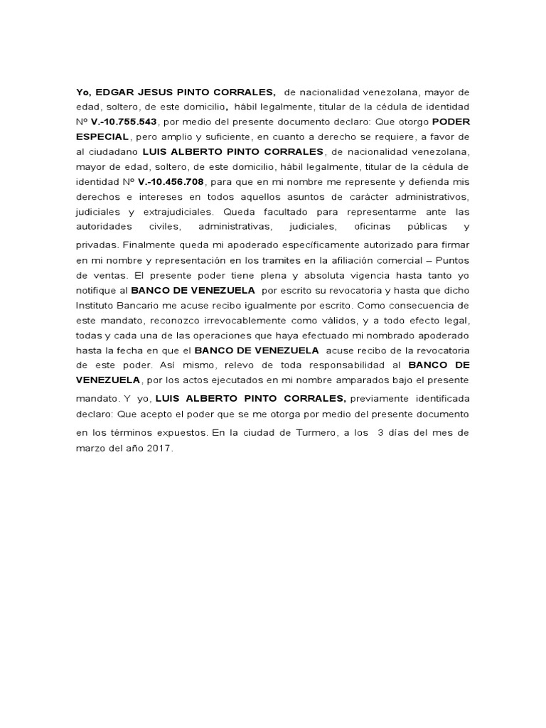 Poder Especial Bancario | PDF | Bancos | Venezuela