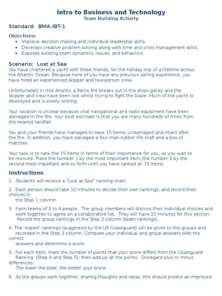 Team Building Activity Lost At Sea Instructions Revised Ships Water Transport