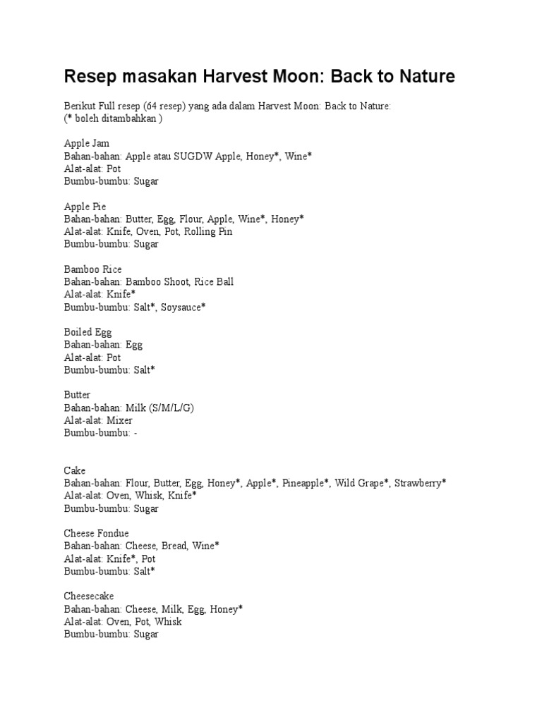 Resep Masakan Harvest Moon Back To Nature PDF