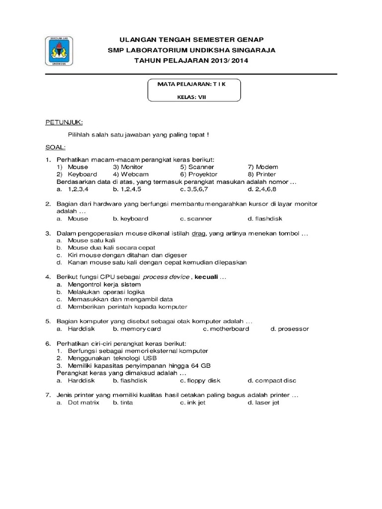Soal Uts Tik Kelas 7 Semester Genap PDF PDF