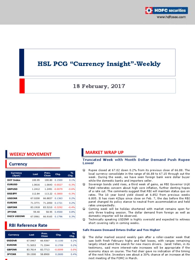 HSL PCG "Currency Insight"Weekly 18 February, 2017 PDF Hedge
