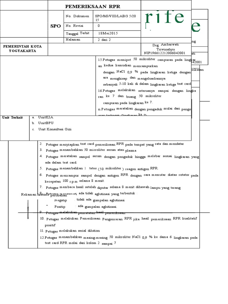 SPO Pemeriksaan RPR | PDF