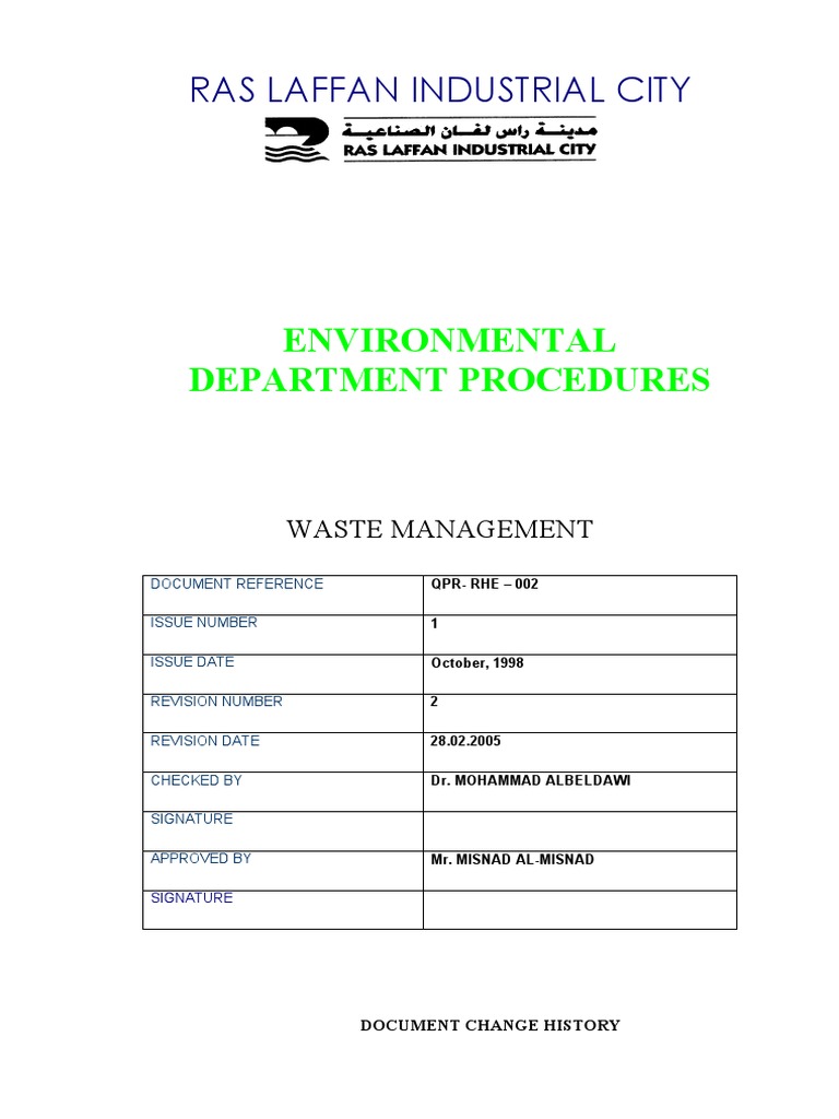 RLC Waste Management Procedure PDF Hazardous Waste Waste Management