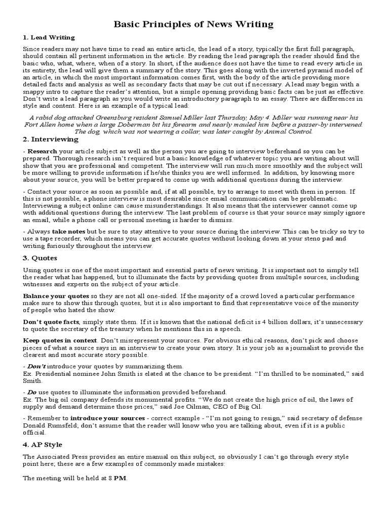 Basic Principles of News Writing | PDF | Freedom Of The Press | Freedom ...