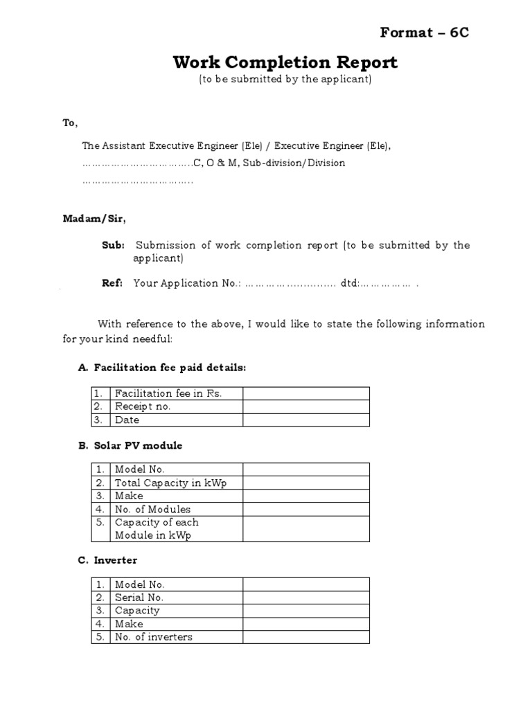 Format 6c Work Completion Report From The Consumer Pdf Pdf Power