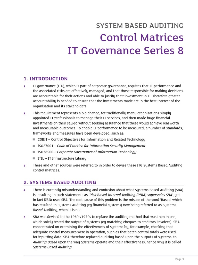 Control Matrices It Governance Series 8: System Based Auditing | PDF ...