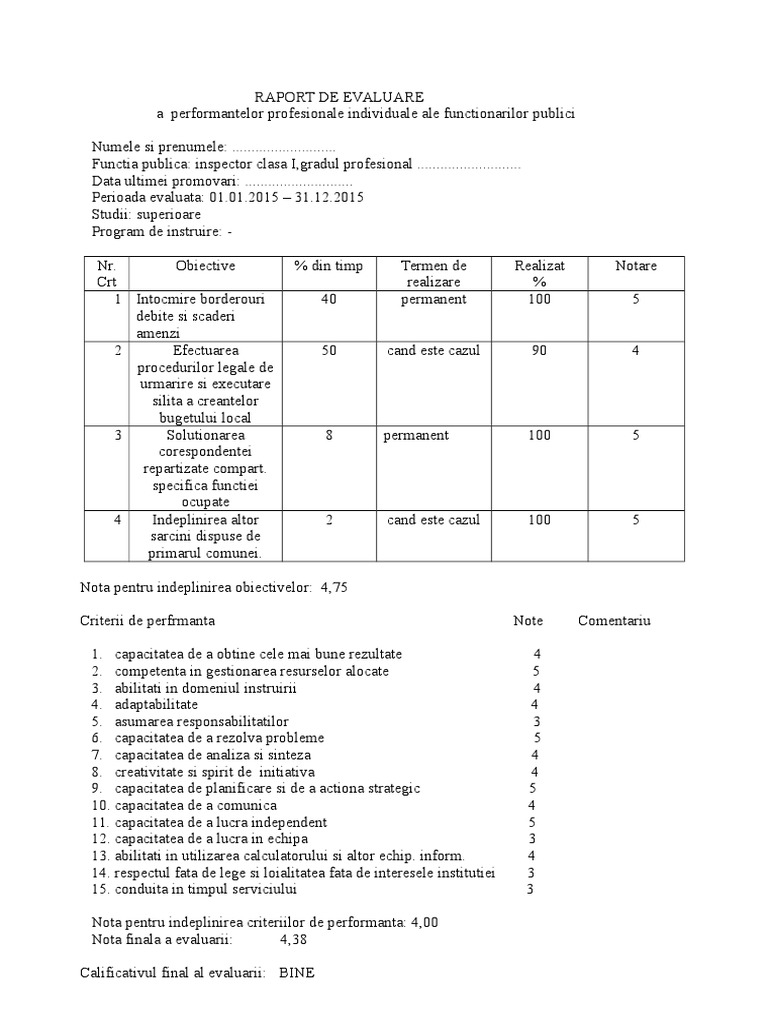 Raport Evaluare Executare Silita