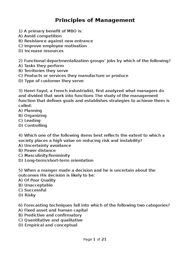 Principles of Management MCQS With Answers of Stephen P PDF