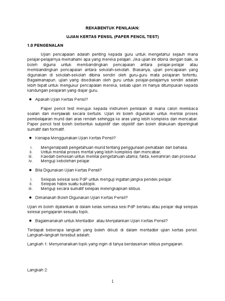 Paper Pencil Test Word | PDF