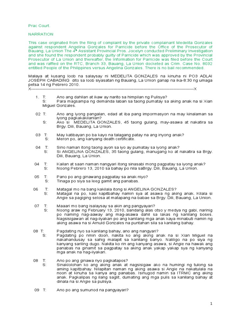 Practice Court Script Plea Witness