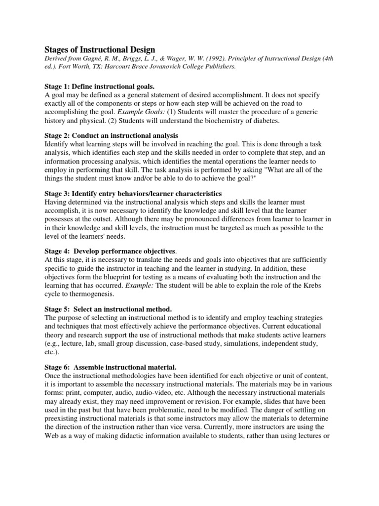 Stages of Instructional Design Process | PDF | Instructional Design ...