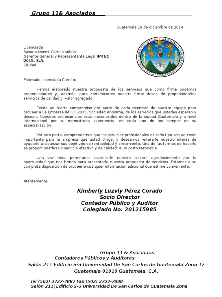 2. Ejemplo de Carta de Servicios Profesionales Auditoria III