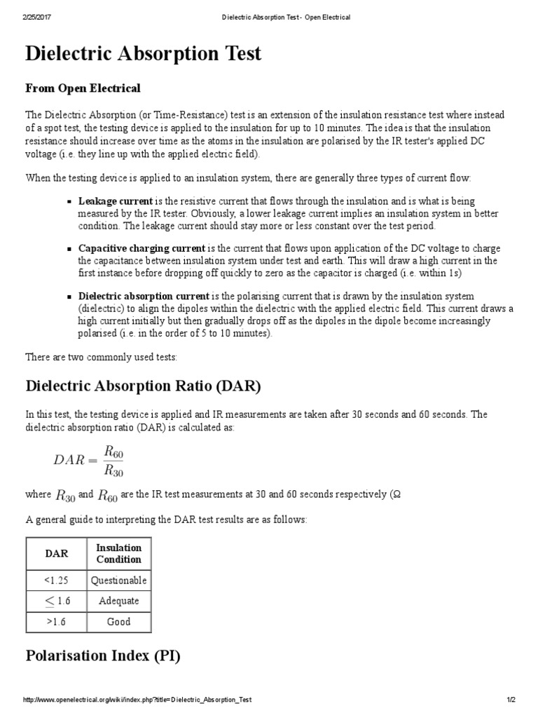 Dielectric Absorption Test PDF Dielectric Capacitor