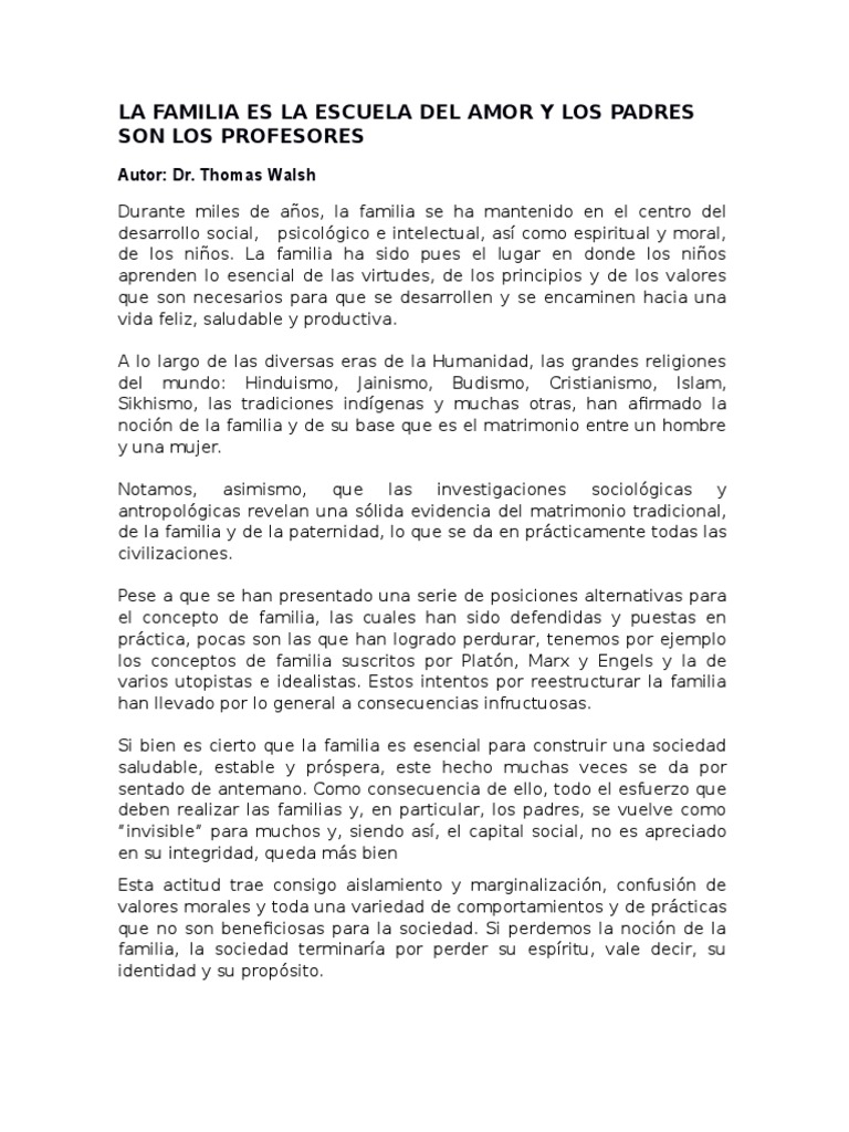 La familia: base del amor y valores | PDF | Familia | Matrimonio