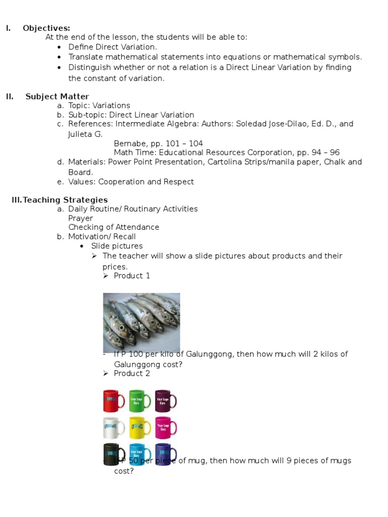 Direct Variation Lesson Plan | PDF | Lesson Plan | Teaching Mathematics