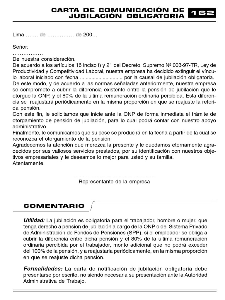 Carta de Comunicacion de Jubilacion | PDF