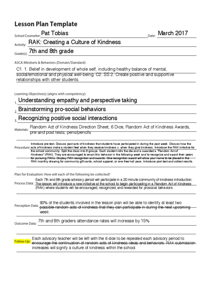 Random Acts of Kindness Lesson Plan | PDF | Educational Psychology ...