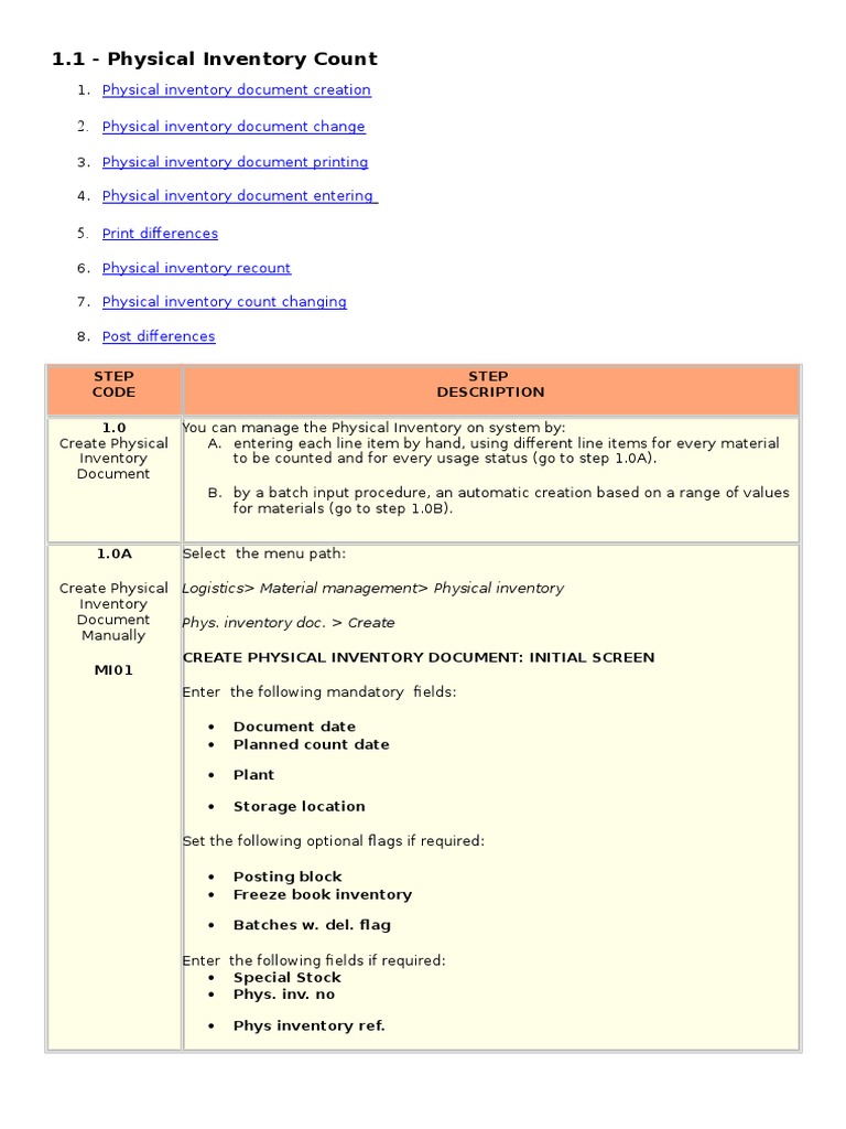 SAP Physical Inventory Process Guide | PDF | Inventory | Logistics