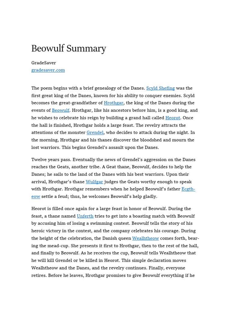 beowulf essay summary