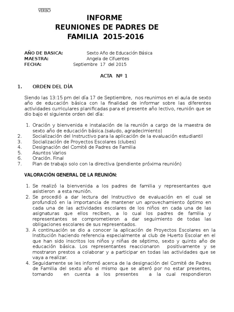 Actas Padres de Familia 1 | PDF | Educación primaria | Comunicación