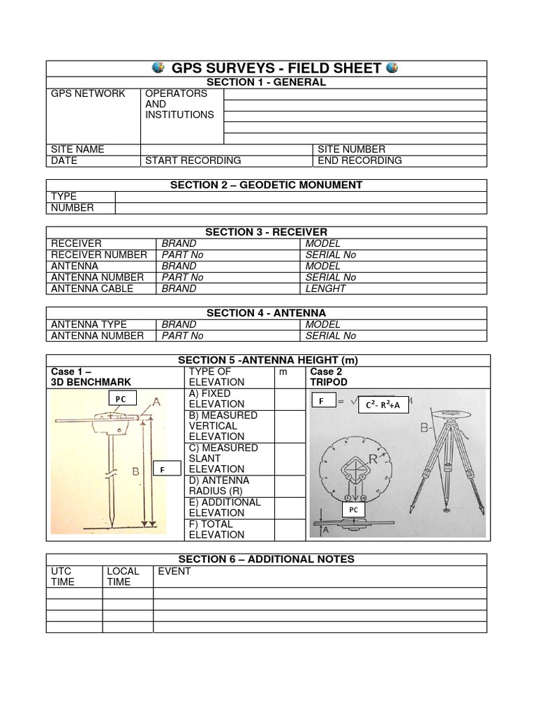 GPS Survey Field Sheet Template | PDF | Technology & Engineering