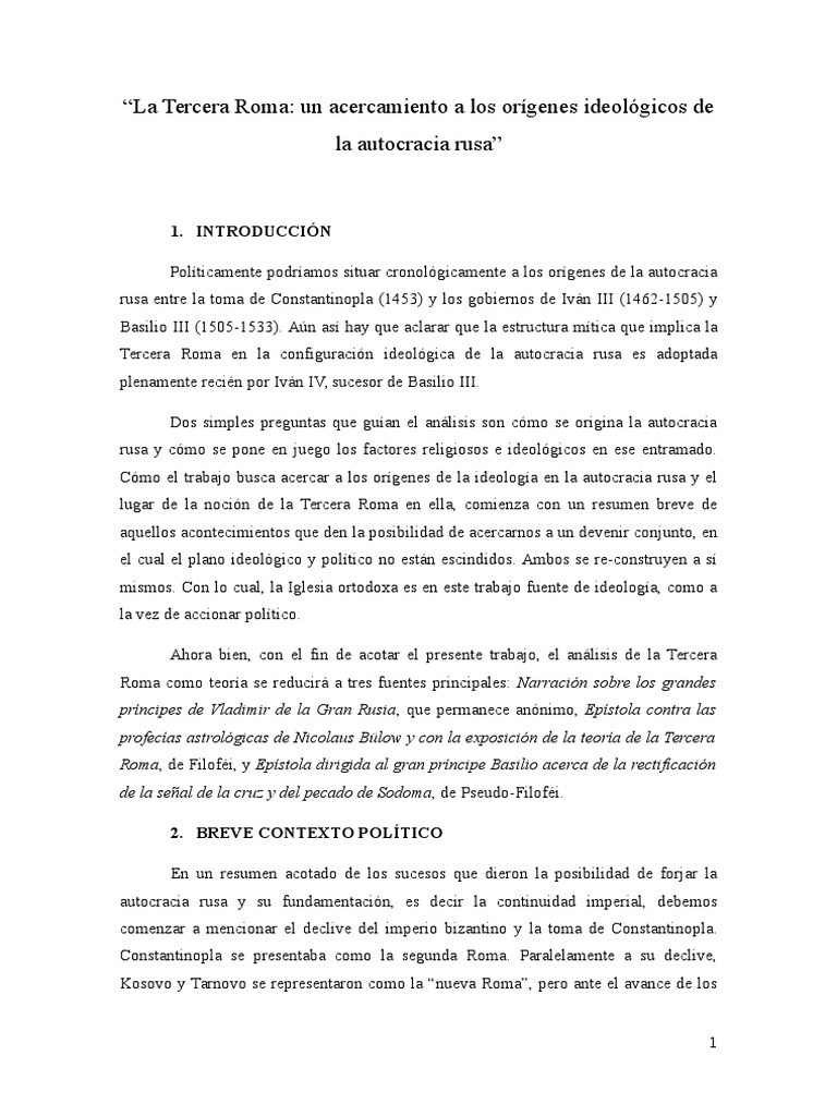 La Tercera Roma PDF imperio Bizantino Iglesia ortodoxa oriental