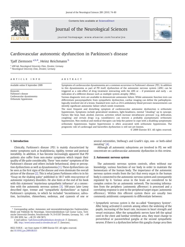 Cardiovascular Autonomic Dysfunction in Parkinson's Disease | PDF ...