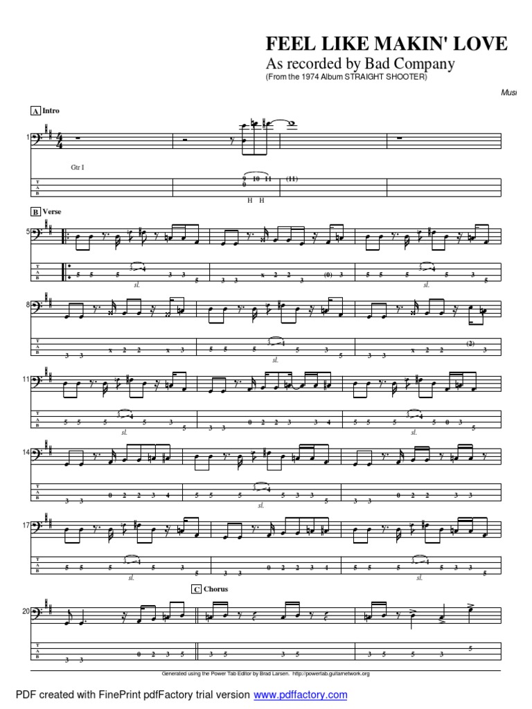 Feel Like Makin Love Bass Tab PDF
