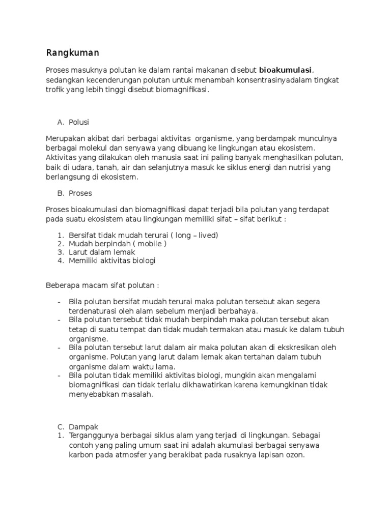Rangkuman Biologi Biomagnifikasi Dan Bioakumulasi | PDF