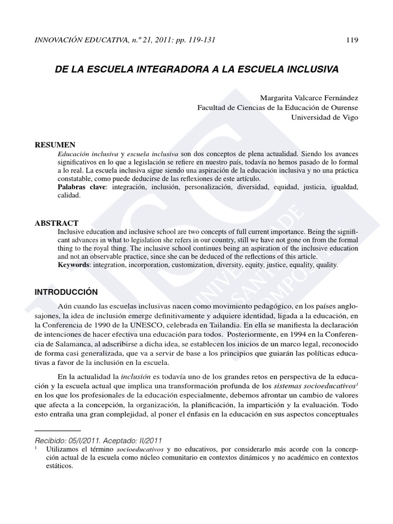 De la Escuela Integradora a la Inclusiva | PDF | Sociedad | Comunidad